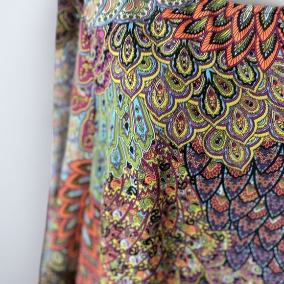 PRELUDE Colorful Print Bell Sleeve Shift Ruffle Trim Dress With Slip Size 10 - Picture 3 of 9